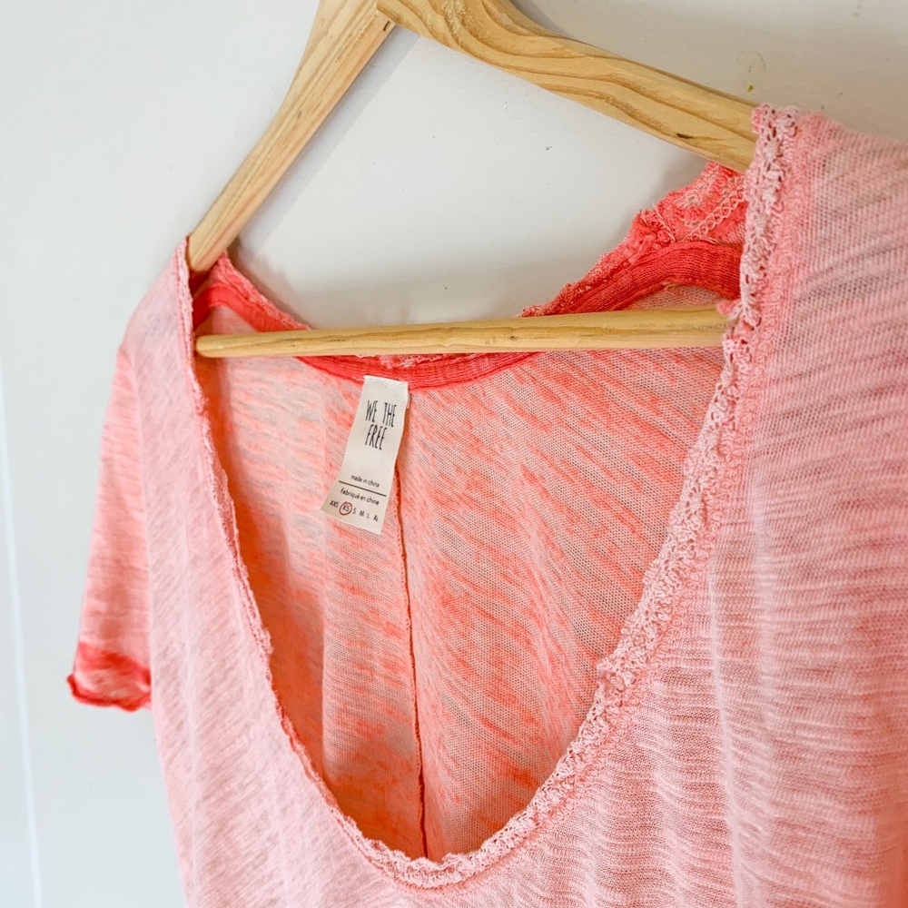 FREE PEOPLE Saturday Lace Trim Linen Blend Tee